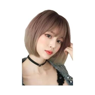 Imagem de Peruca Pixie Cut Rosa Marrom Sintética Curta Lisa De Alta Densidade Co