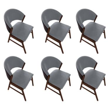 Imagem de Kit 6 Cadeiras De Jantar Madeira Maciça Débora Em Facto Ocre Cinza Linho Mel