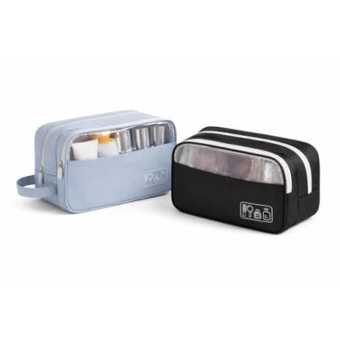 Imagem de Necessaire Organizadora Bolsa de Higiene Pessoal Unissex de Viagem Com Duas Divisórias, Compartimento Frontal Transparente, Academia, Mala e Uso Diário – SHACK (PRETO OU CINZA ENVIO ALEATÓRIO)