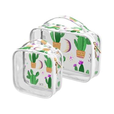 Imagem de xigua Bolsa de maquiagem de cactos verdes para mulheres, bolsa de cosméticos de viagem, bolsa de higiene portátil à prova d'água para viagens, férias, organização de banheiro