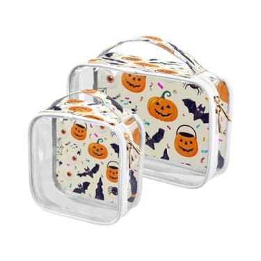 Imagem de xigua Bolsa de maquiagem feminina de abóboras de Halloween, bolsa de cosméticos transparente para viagem, impermeável, bolsa de higiene pessoal portátil para viagens, férias, organização de banheiro