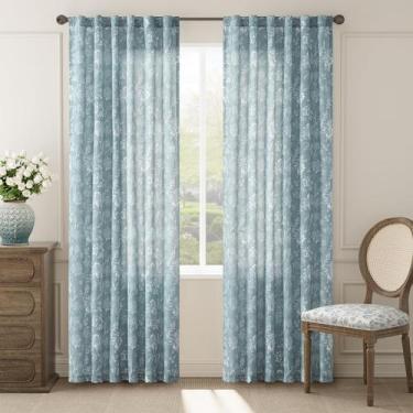 Imagem de Cortinas jinchan Linen Floral para sala de estar 214x213cm azuis