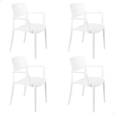Imagem de Kit 4 Cadeira Tramontina Amélia Em Polipropileno Cor Branco Com Braços 92099010