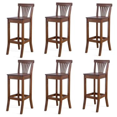 Imagem de Kit 6 Banquetas Alta Madeira Maciça Pontes Madeira Imbuia