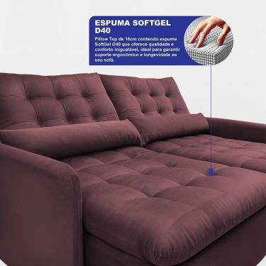 Imagem de Sofá Sem Caixa Retrátil 2,00m Softgel Celeste Velusoft Vinho Cama Inbox