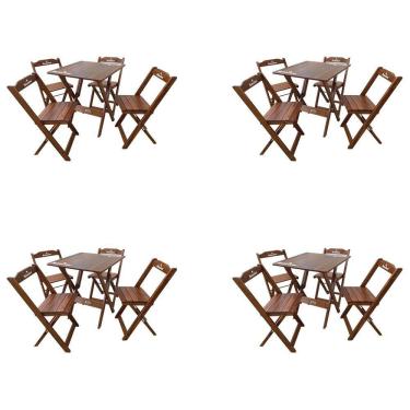 Imagem de Kit 4 Conjuntos Mesa Dobrável Madeira 70x70 Com 4 Cadeiras Personalizada Hei Imbuia - Tarimatã