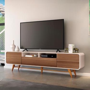 Imagem de Rack Bancada De Tv 85 Pol 220cm época Castanho/off - Hb Móveis