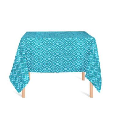 Imagem de Toalha de Mesa Quadrada em Tecido Jacquard Estampado Arabesco Azul Tur