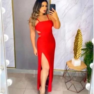Imagem de Vestido Longo Fenda Lateral Feminino Alcinha Regulável Recorte Na Cint