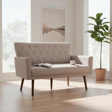 Imagem de Namoradeira Decorativa Aurora Suede Bege Pés Madeira Ms Decor - Mansão
