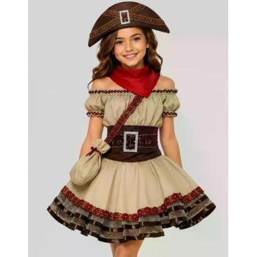 Imagem de Roupa Maria Bonita Infantil Fantasia Cangaceira Luxo Com Chapéu Vestid
