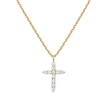 Imagem de PAVOI Colar feminino com cruz de zircônia cúbica banhada a ouro 14K | Colares com pingente de fé cruzada, 19 inches, Banhado a ouro 14K, Zircônia cúbica