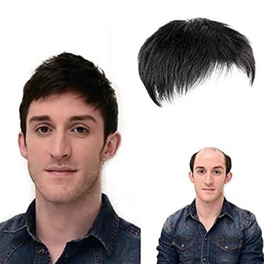 Imagem de Tropper de cabelo masculino, pedaços de cabelo curto natural preto para homens grampo de peruca de cabelo humano real para homem masculino uso diário cobrindo peruca de cabelo branco