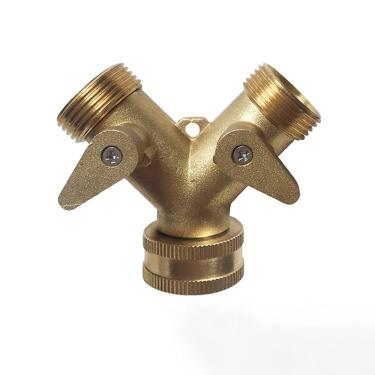 Imagem de C/H Divisor de mangueira de jardim de latão de 2 vias, torneira de mangueira de água de 2 vias, conector divisor liga/desliga individual, rápido com 2 juntas de borracha para encaixe de ferramenta de irrigação