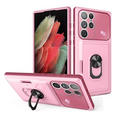 Imagem de Capa de telefone de armadura de slot para cartão de carteira deslizante para samsung galaxy s22 ultra s22 plus a72 a53 a52 a32 a12 capa de anel magnético à prova de choque, t6, para samsung a52