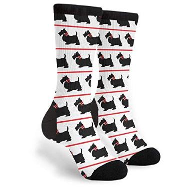 Imagem de Pacote de meias masculinas e femininas casuais legais e loucas divertidas esportivas coloridas e divertidas com estampa de borboletas, Black Scottie Dogs With Red Bows, one_size