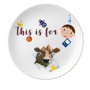 Imagem de Damage Animal Papel Gado Prato de Porcelana Prato Redondo Menino Homem