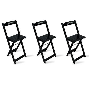 Imagem de Kit 3 Banquetas Bistrô De Madeira Dobravel Jack Daniel`s Preta - Cor: Preto