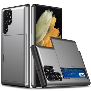 Imagem de Para Samsung S23 Ultra S22 S21 S20 S10 Plus 5G S9 S8 Capa Hard Armor Phone Case para Galaxy Note 20 10 9 8 Capa deslizante para cartão carteira, cinza, para S20 Plus 6,7 POLEGADAS