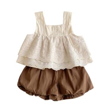 Imagem de HOOLCHEAN Conjunto de 2 peças de blusa e calcinha de renda para meninas pequenas, Café, 4 Anos