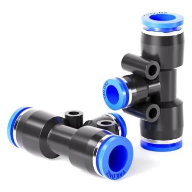 Imagem de TAILONZ PNEUMATIC Tubo azul de 12 mm OD x tubo de 8 mm OD x tubo OD de 12 mm T de plástico para conectar encaixes de 3 formas de conexão de tubo Push Fit Push Lock PE12-8-12 (pacote com 6)
