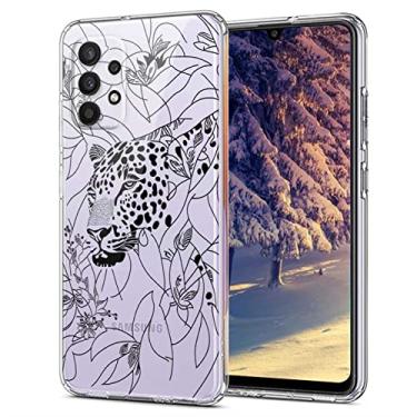 Imagem de Capa de leopardo compatível com Samsung Galaxy A32 5G, desenho de linha floral leopardo simples animal minimalista gráfico moderno para Samsung capa masculina e feminina, capa de telefone TPU flexível