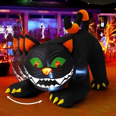 Imagem de COMIN Halloween Inflatables 6 FT Outdoor Black Cat with Moving Head, Blow Up Yard Decoration with Built-in LEDs for Holiday Party Indoor Outdoor Yard Garden Lawn