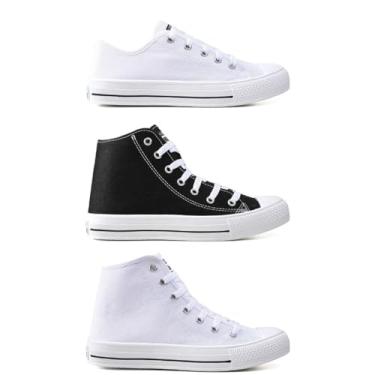 Imagem de Kit 3 Pares De Tenis Feminino Casuall CM Star Marca Moda Leve (Tenis Branco e Botinha Preta Branca, BR, Adulto, Faixa Numérico, 33, 34)