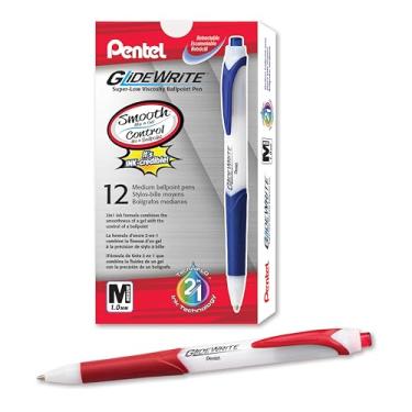 Imagem de Pentel Caneta esferográfica GlideWrite com tinta TechniFlo, (1,0 mm), linha média, vermelha, caixa com 12 (BX910-B)