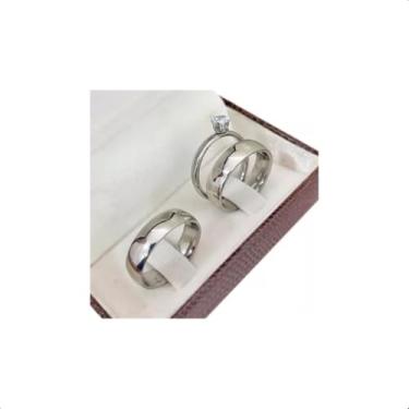 Imagem de Par Alianças Compromisso Anel Namoro Aço Cirúrgico Prateado (Prateado Feminino, 29)