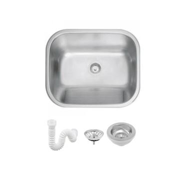 Imagem de Tanque Em Inox De Encaixe Hera 50x40cm  3.1/2` Com Válvula 94400/107 Acetinado Tramontina com Sifão Sanfonado Universal Simples 1.1/2"