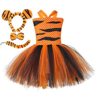 Imagem de Tutu Dreams Fantasias de animais de Halloween para crianças de 1 a 10 anos, rena, girafa, tigre, com faixa de cabeça, roupas de fantasia de Halloween, Tigre, 7-8 Anos