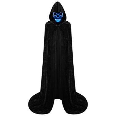 Imagem de Double Couple Capa de fantasia de Halloween com capuz para mulheres, homens, conjunto de máscara assustadora e iluminada, capa de bruxa de vampiro, fantasias de cosplay, Preto, us