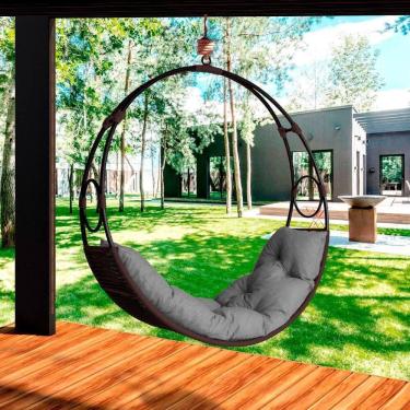 Imagem de Cadeira Balanço Suspenso Lua Em Corda Náutica Marrom/cinza