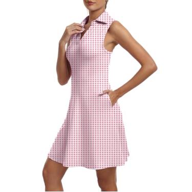 Imagem de FKEEP Vestido feminino de golfe com decote em V com shorts e bolso para treino atlético, 11 Xadrez rosa, P