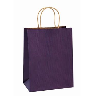 Imagem de Sacos de presente 20 x 10,5 x 26 cm, 25 peças BagDream sacos de papel, sacolas de compras, sacolas de kraft, sacolas de varejo, sacolas de mercadoria, sacolas de papel roxas com alças