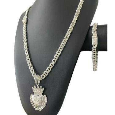 Imagem de Cordão + Pulseira Friso 5mm + Pingente Banhado a Prata 925 - ToJoia18k