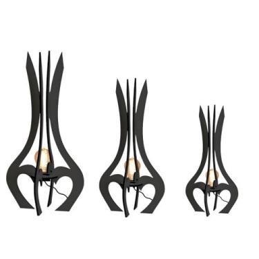 Imagem de Luminária de Chão MDF PALACE - CORALISA, Preto, Kit com 3 - 85x45cm, 7