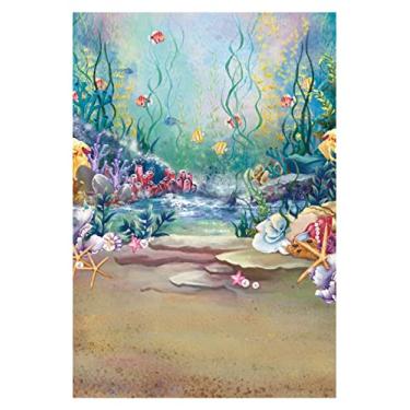 Imagem de Funnytree 1,5 x 1,8 m Tecido sob a água Sereia Pano de fundo Aquarela Mar Oceano Verão Aniversário, Artigos de Festa de Bebê, Decoração de Mesa de Bolo, Retrato Photobooth Adereços Presente