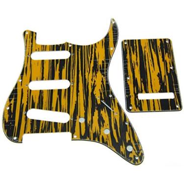 Imagem de Dopro 11 Hole Strat SSS Pickguard ST Placa Traseira Trem Capa para EUA/Mexicano FD Strat Preto Amarelo Vime
