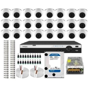 Imagem de Kit Cftv Dvr 32 Canais Intelbras 3132mhdx 24 Câmeras Dome Full Hd 1080