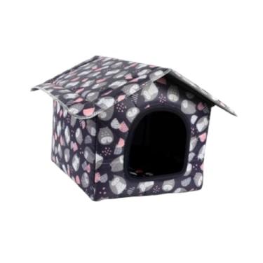 Imagem de Gralara Stray Cat Shelter Quente Feral Pet Cave Portátil Removível À Prova de Vento Dobrável Quatro Estações Tenda para Gatos Casa para Gatos ao Ar Livre, Azul Escuro