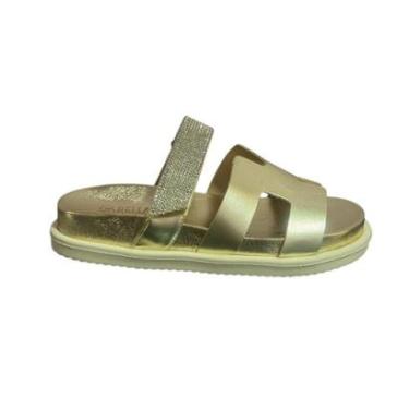 Imagem de Sandália Papete Inspiração Ouro light Metalizada com Velcro e Strass-Feminino