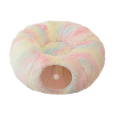 Imagem de Gralara Túnel de rosquinha para gatos, túnel com bola suspensa, condomínio portátil, caverna fofa, esconderijo, dobrável para gatos internos, filhote, Colorida