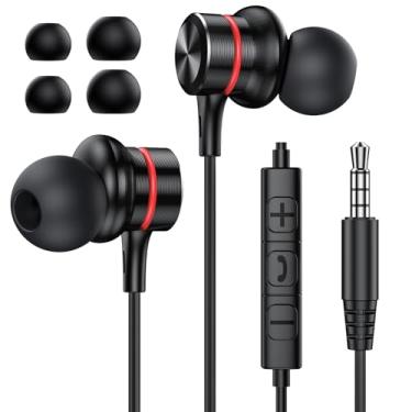 Imagem de MOSWAG Fones de ouvido com fio com microfone, fones de ouvido intra-auriculares de 3,5 mm com ajuste de isolamento de ruído e som claro, fones de ouvido ergonômicos confortáveis para chamadas