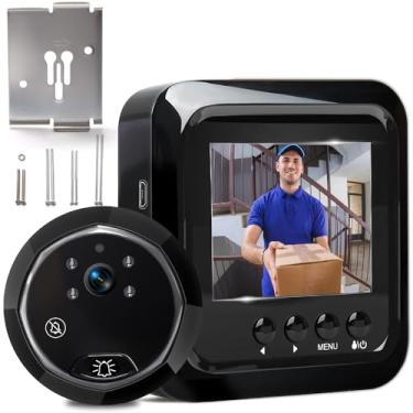 Imagem de Olho Mágico Digital, Olho Mágico com Câmera, Visor Digital de Porta, Olho Mágico, Ecrã de Alta Definição de 2,4 Polegadas, Visão Noturna, Sessão de Fotos​, Campainha digital olho de gato Preto