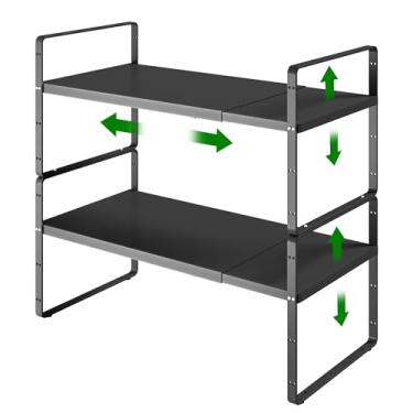 Imagem de LOCVCDA Prateleira organizadora de armário expansível, elevação organizadora de altura ajustável para armário de cozinha, rack de especiarias, armário de despensa, sob a pia, bancada, organização,