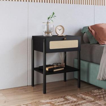 Imagem de Mesa de Cabeceira Pandora 1 Gaveta Palhinha Pé Madeira Oslo Artesano, 