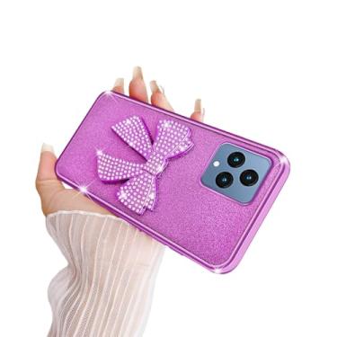 Imagem de TSAYGFK Capa para mulheres Revvl 6 5G com glitter, elegante, macia, transparente, TPU, luxuosa, 3D, laço, cristal, brilhante, brilhante, capa protetora com alça para telefone T-Mobile T 5G/6X/T 5G