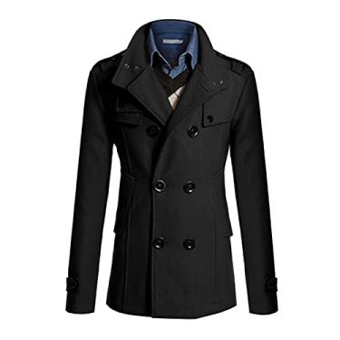 Imagem de Lu's Chic Casaco masculino trespassado, casaco coreano, militar, ervilha, trench fashion, casaco de peacoat, slim fit, negócios, casual, roupa de exterior, manga comprida, sobretudo quente, leve,